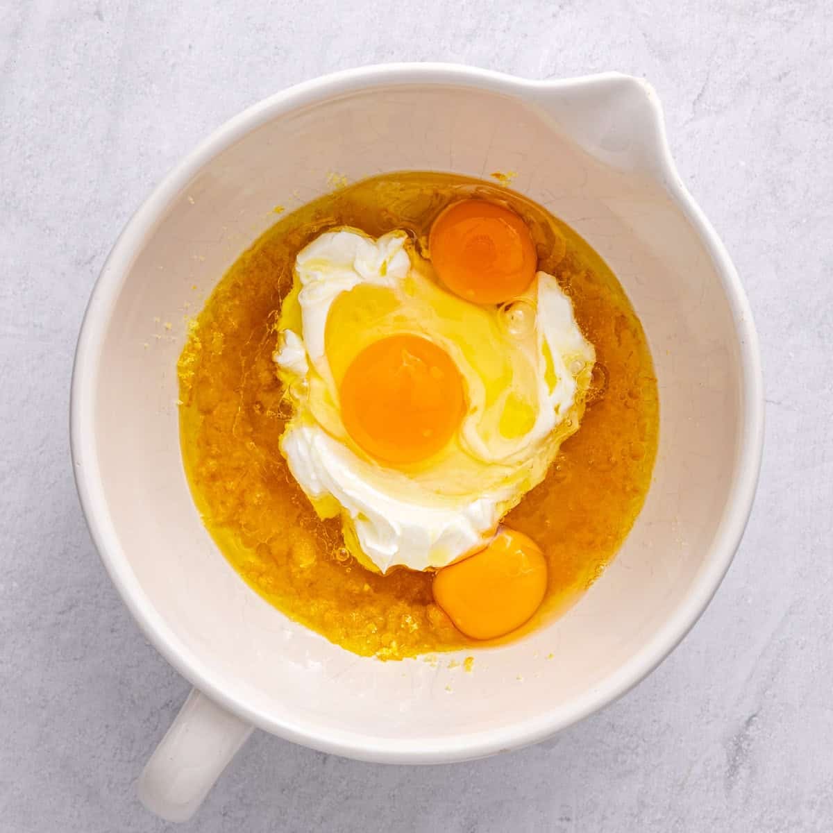 Oil, eggs, yogurt and rose water added before combining.
